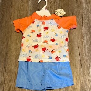 First Impressions Orange & Blue Crab UPF 50 Rashguard Swim Set